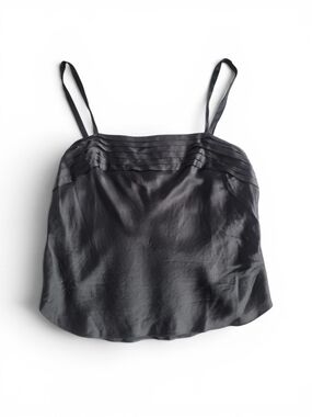 Vintage 100% Silk Black Satin Pleated Camisole Medium